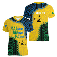 Personalised Malampa Province Vanuatu Women V-Neck T-Shirt Map With Polynesian Pattern LT14 - Polynesian Pride