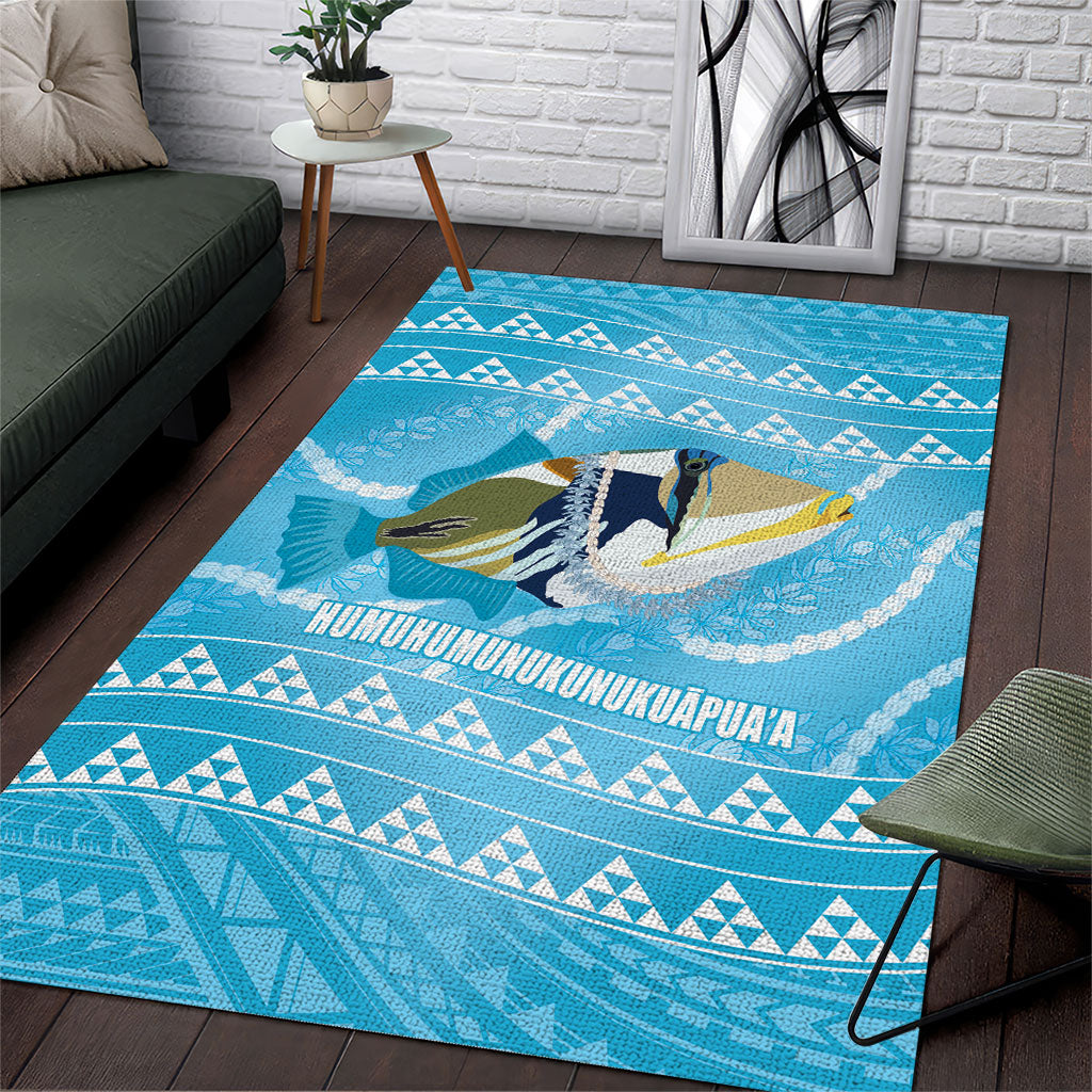 Aloha Hawaii Humuhumu Reef Triggerfish Area Rug Hawaiian Leis Kakau Pattern LT14 Blue - Polynesian Pride