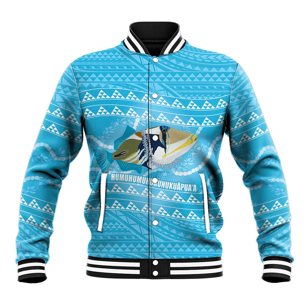 Aloha Hawaii Humuhumu Reef Triggerfish Baseball Jacket Hawaiian Leis Kakau Pattern LT14 Unisex Blue - Polynesian Pride