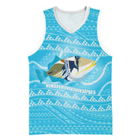 Aloha Hawaii Humuhumu Reef Triggerfish Basketball Jersey Hawaiian Leis Kakau Pattern LT14 Unisex Blue - Polynesian Pride