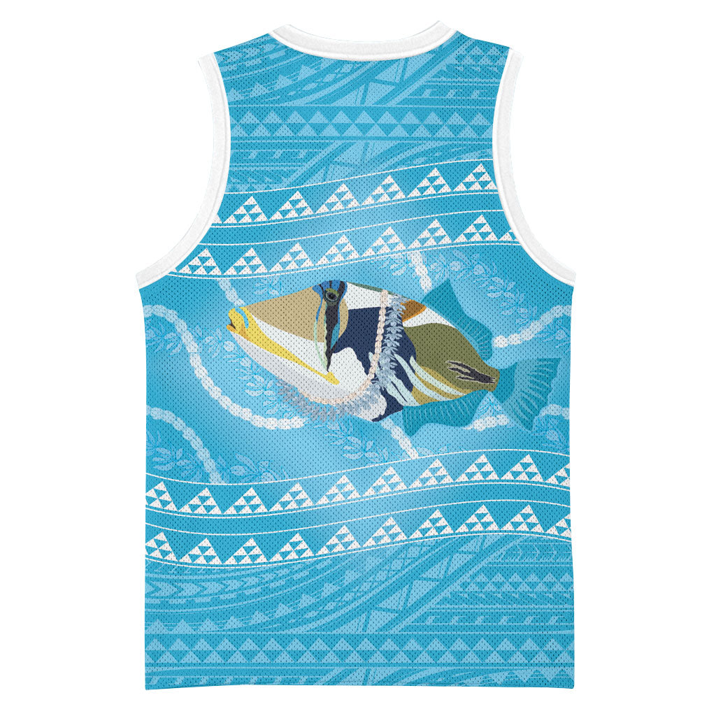Aloha Hawaii Humuhumu Reef Triggerfish Basketball Jersey Hawaiian Leis Kakau Pattern LT14 - Polynesian Pride
