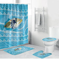 Aloha Hawaii Humuhumu Reef Triggerfish Bathroom Set Hawaiian Leis Kakau Pattern LT14 Bathroom Set (4 pcs) Blue - Polynesian Pride