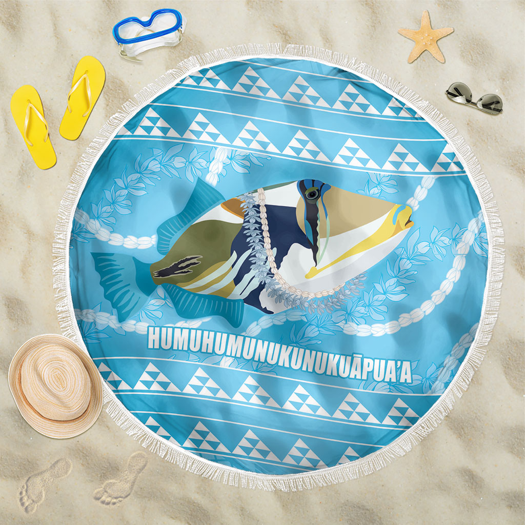 Aloha Hawaii Humuhumu Reef Triggerfish Beach Blanket Hawaiian Leis Kakau Pattern LT14 One Size 150cm Blue - Polynesian Pride