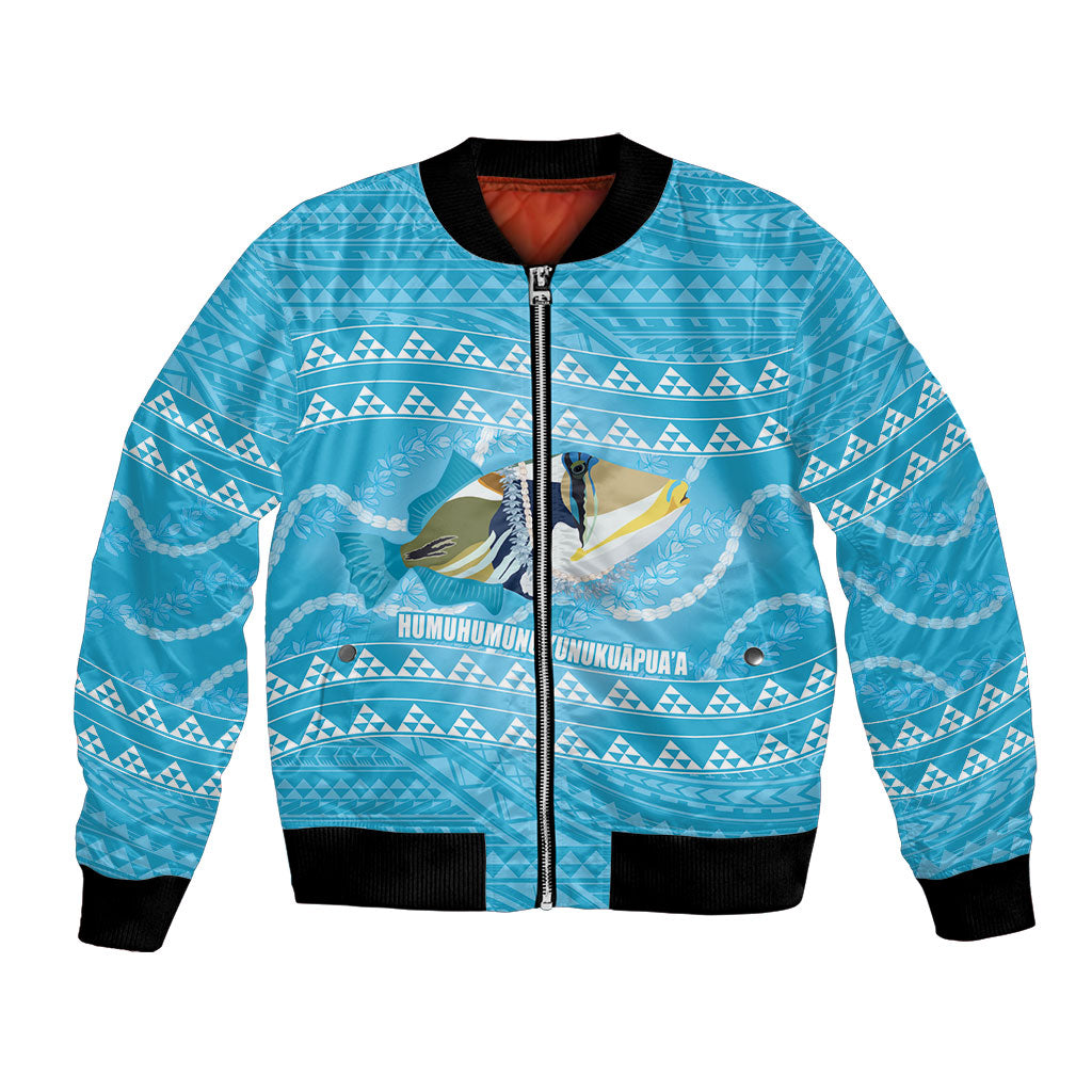 Aloha Hawaii Humuhumu Reef Triggerfish Bomber Jacket Hawaiian Leis Kakau Pattern LT14 Unisex Blue - Polynesian Pride