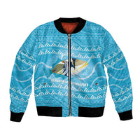 Aloha Hawaii Humuhumu Reef Triggerfish Bomber Jacket Hawaiian Leis Kakau Pattern LT14 Unisex Blue - Polynesian Pride
