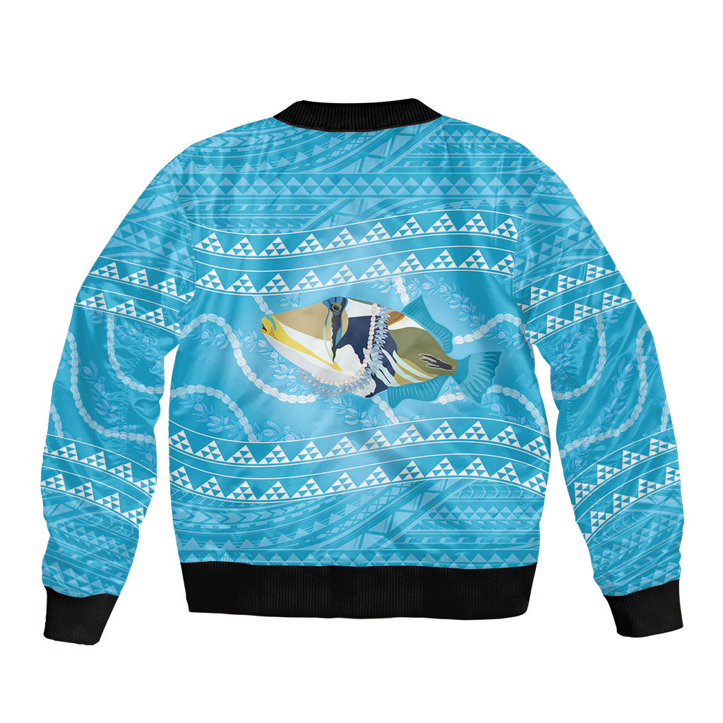 Aloha Hawaii Humuhumu Reef Triggerfish Bomber Jacket Hawaiian Leis Kakau Pattern LT14 - Polynesian Pride