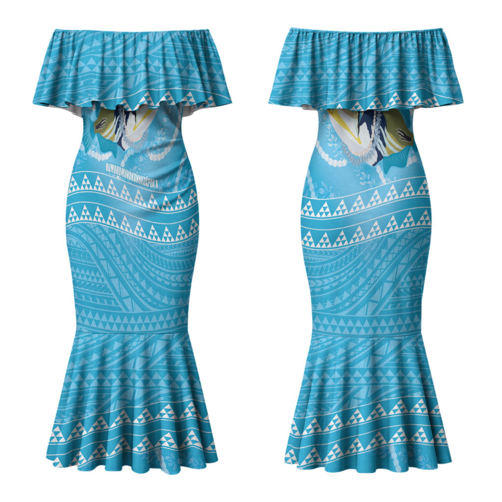 Aloha Hawaii Humuhumu Reef Triggerfish Couples Matching Mermaid Dress and Long Sleeve Button Shirt Hawaiian Leis Kakau Pattern LT14 - Polynesian Pride