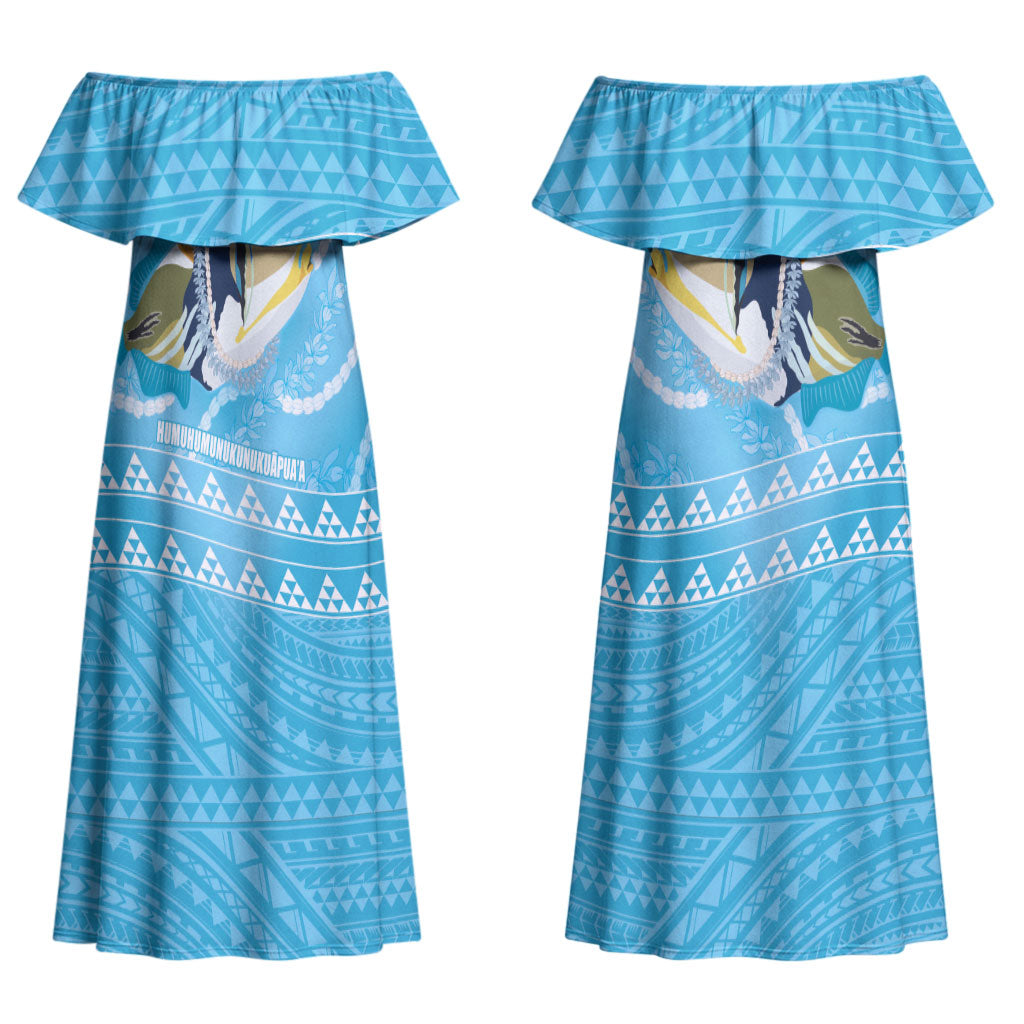 Aloha Hawaii Humuhumu Reef Triggerfish Couples Matching Off Shoulder Maxi Dress and Hawaiian Shirt Hawaiian Leis Kakau Pattern LT14 - Polynesian Pride