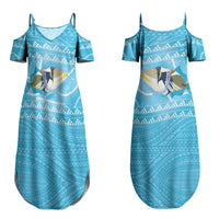 Aloha Hawaii Humuhumu Reef Triggerfish Couples Matching Summer Maxi Dress and Hawaiian Shirt Hawaiian Leis Kakau Pattern LT14 - Polynesian Pride
