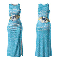 Aloha Hawaii Humuhumu Reef Triggerfish Couples Matching Tank Maxi Dress and Long Sleeve Button Shirt Hawaiian Leis Kakau Pattern LT14 - Polynesian Pride