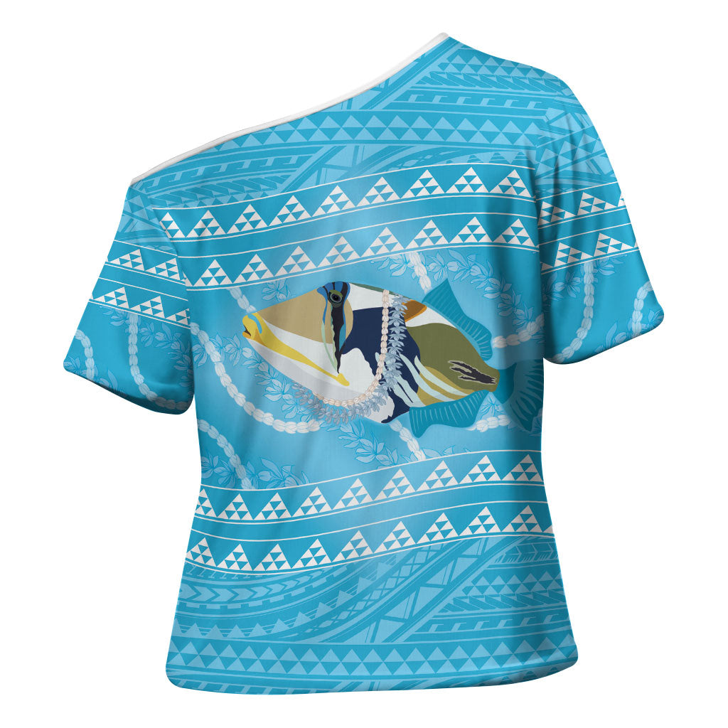 Aloha Hawaii Humuhumu Reef Triggerfish Cross Shoulder Shirt Hawaiian Leis Kakau Pattern LT14 - Polynesian Pride