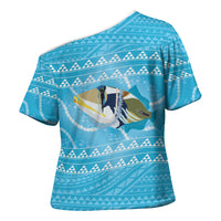 Aloha Hawaii Humuhumu Reef Triggerfish Cross Shoulder Shirt Hawaiian Leis Kakau Pattern LT14 - Polynesian Pride