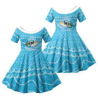Aloha Hawaii Humuhumu Reef Triggerfish Family Matching Mermaid Dress and Hawaiian Shirt Hawaiian Leis Kakau Pattern LT14 Daughter's Dress Blue - Polynesian Pride