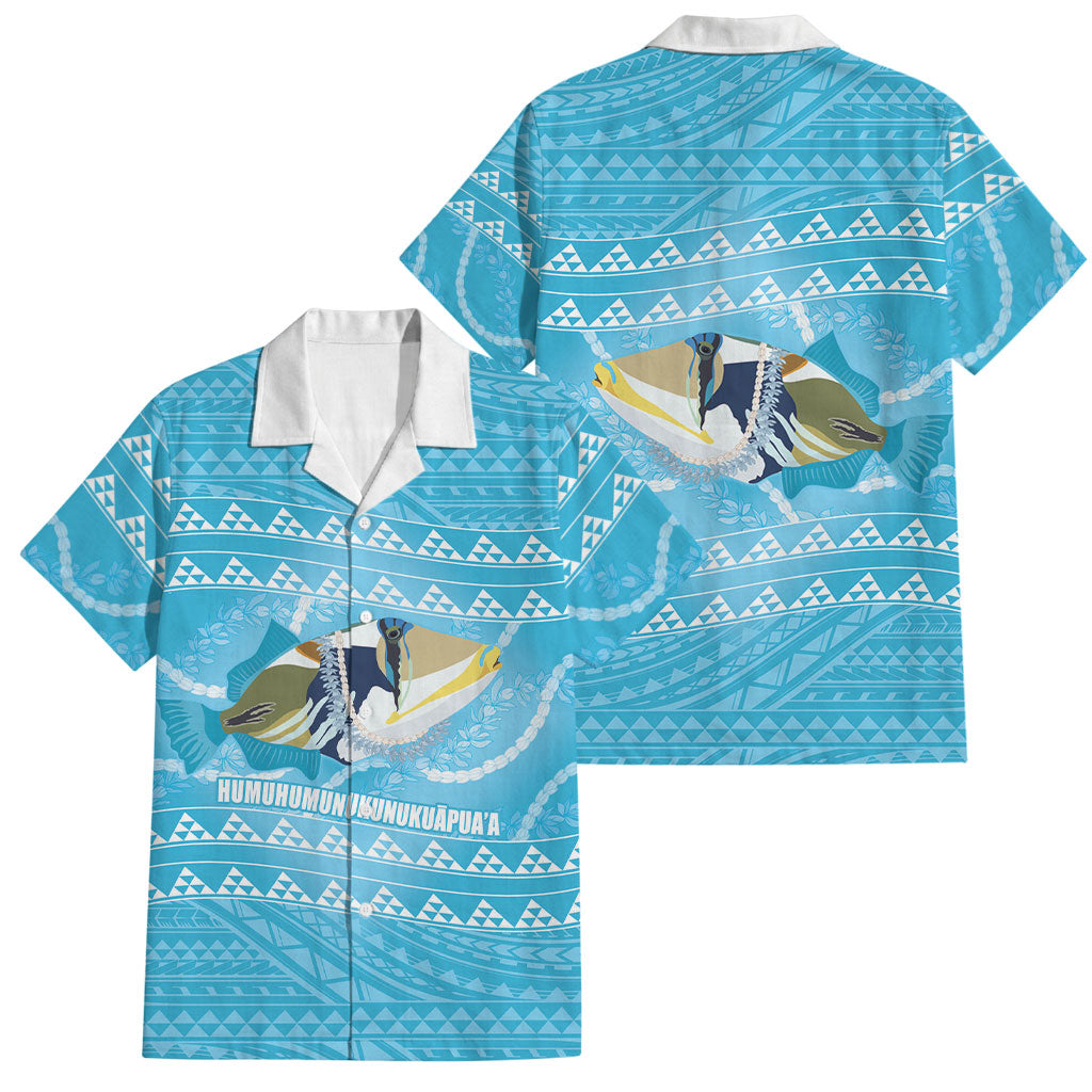 Aloha Hawaii Humuhumu Reef Triggerfish Family Matching Off The Shoulder Long Sleeve Dress and Hawaiian Shirt Hawaiian Leis Kakau Pattern LT14 Dad's Shirt - Short Sleeve Blue - Polynesian Pride