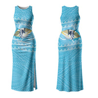 Aloha Hawaii Humuhumu Reef Triggerfish Family Matching Tank Maxi Dress and Hawaiian Shirt Hawaiian Leis Kakau Pattern LT14 Mom's Dress Blue - Polynesian Pride