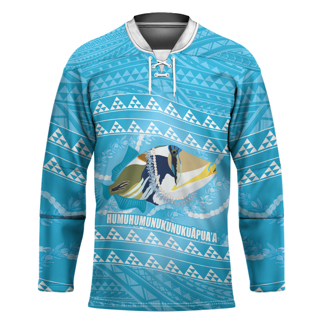 Aloha Hawaii Humuhumu Reef Triggerfish Hockey Jersey Hawaiian Leis Kakau Pattern LT14 Unisex Blue - Polynesian Pride