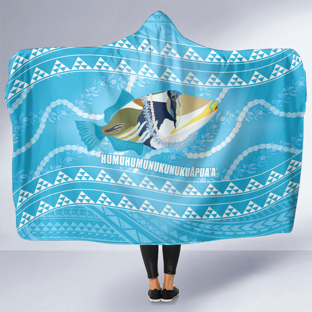 Aloha Hawaii Humuhumu Reef Triggerfish Hooded Blanket Hawaiian Leis Kakau Pattern LT14 One Size Blue - Polynesian Pride