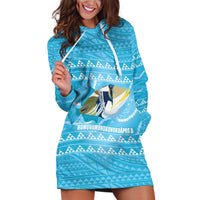 Aloha Hawaii Humuhumu Reef Triggerfish Hoodie Dress Hawaiian Leis Kakau Pattern LT14 Blue - Polynesian Pride