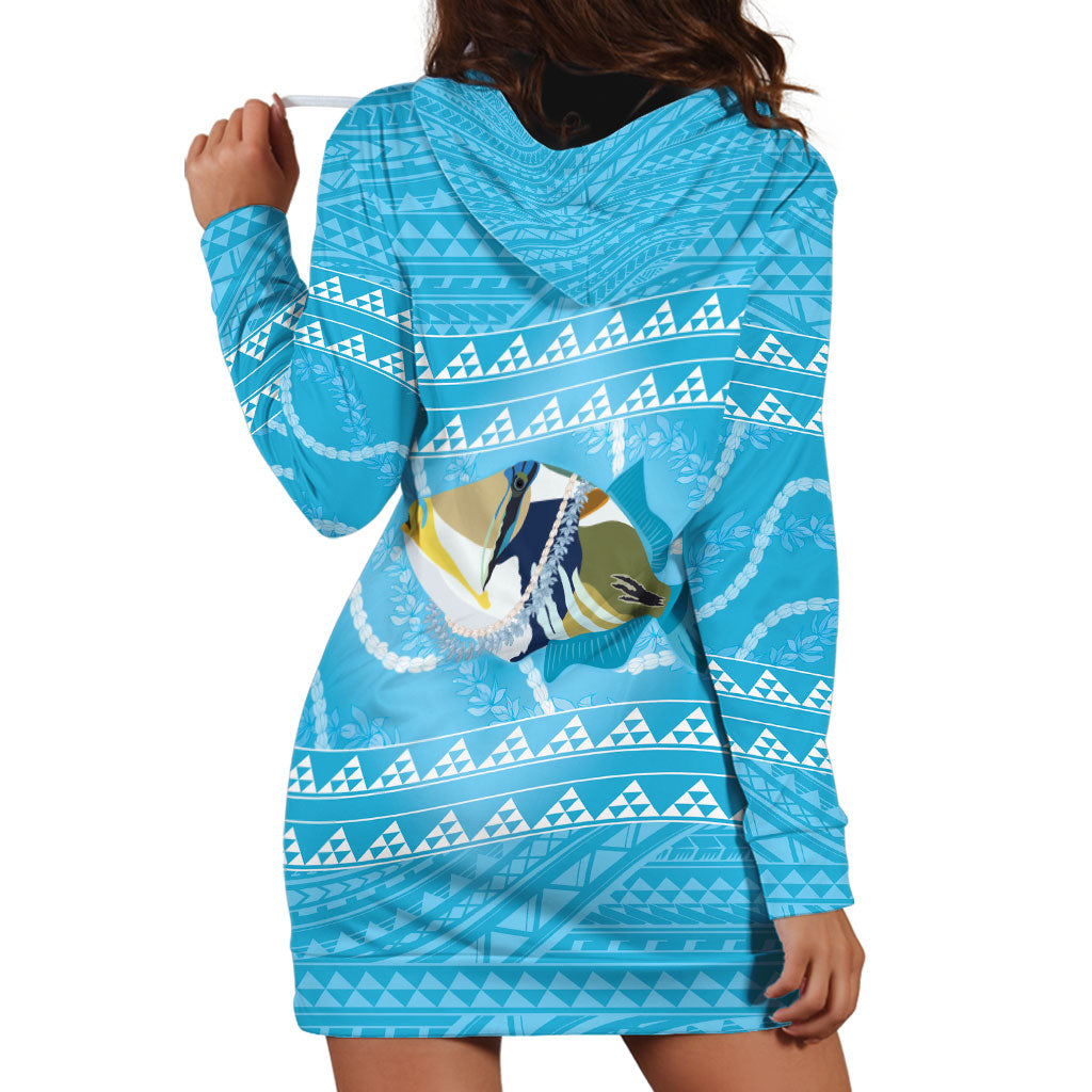 Aloha Hawaii Humuhumu Reef Triggerfish Hoodie Dress Hawaiian Leis Kakau Pattern LT14 - Polynesian Pride