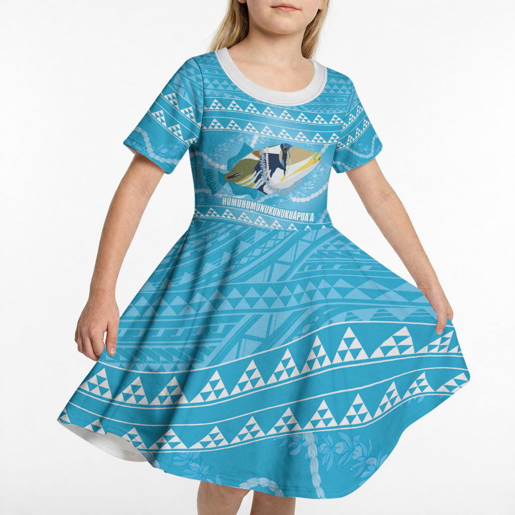 Aloha Hawaii Humuhumu Reef Triggerfish Kid Short Sleeve Dress Hawaiian Leis Kakau Pattern LT14 - Polynesian Pride