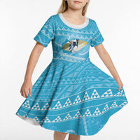 Aloha Hawaii Humuhumu Reef Triggerfish Kid Short Sleeve Dress Hawaiian Leis Kakau Pattern LT14 - Polynesian Pride