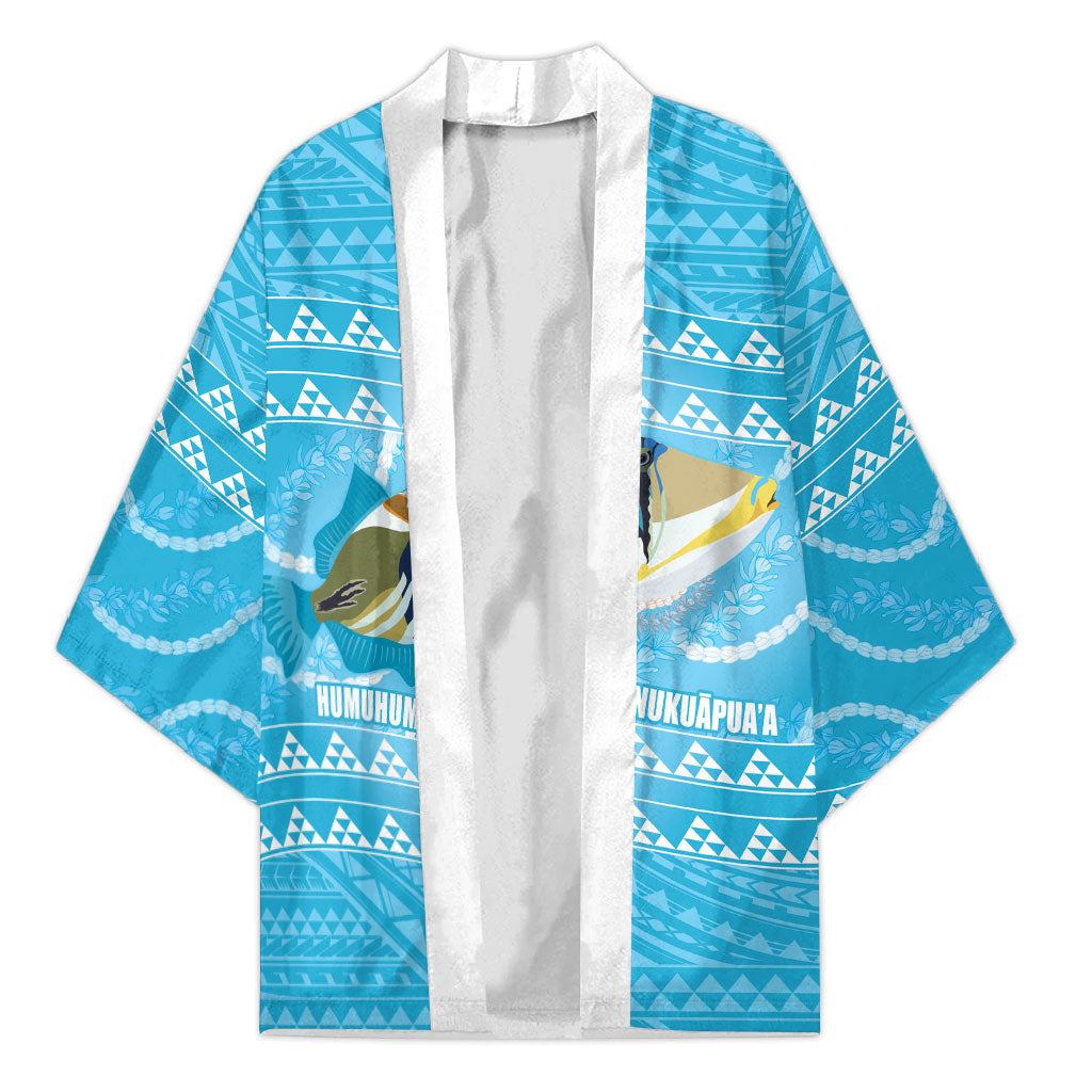 Aloha Hawaii Humuhumu Reef Triggerfish Kimono Hawaiian Leis Kakau Pattern LT14 Unisex Blue - Polynesian Pride