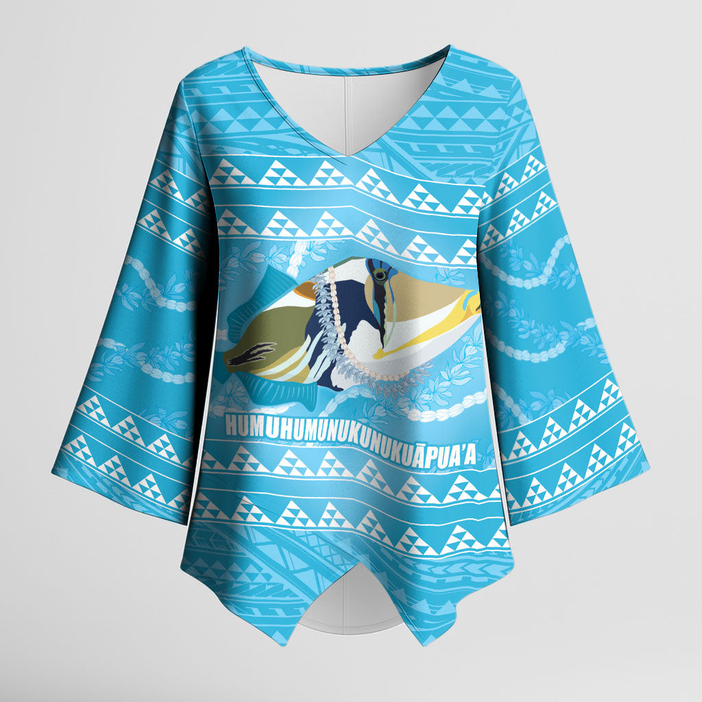 Aloha Hawaii Humuhumu Reef Triggerfish Kimono Sleeve Blouse Hawaiian Leis Kakau Pattern LT14 Female Blue - Polynesian Pride