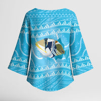 Aloha Hawaii Humuhumu Reef Triggerfish Kimono Sleeve Blouse Hawaiian Leis Kakau Pattern LT14 - Polynesian Pride