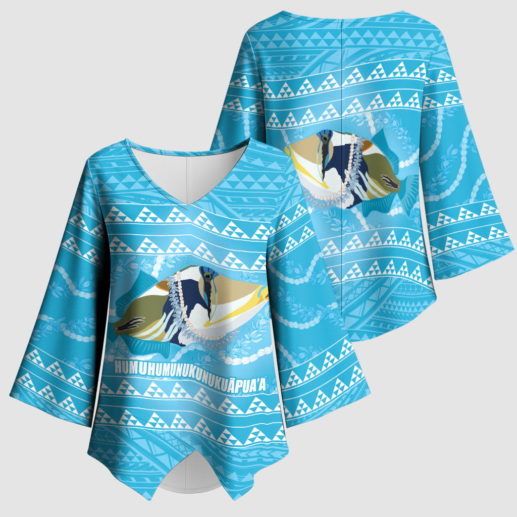 Aloha Hawaii Humuhumu Reef Triggerfish Kimono Sleeve Blouse Hawaiian Leis Kakau Pattern LT14 - Polynesian Pride