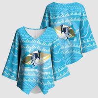 Aloha Hawaii Humuhumu Reef Triggerfish Kimono Sleeve Blouse Hawaiian Leis Kakau Pattern LT14 - Polynesian Pride