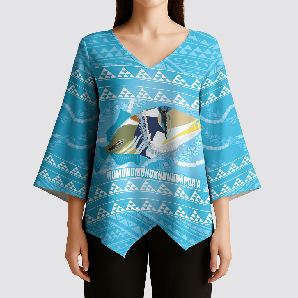 Aloha Hawaii Humuhumu Reef Triggerfish Kimono Sleeve Blouse Hawaiian Leis Kakau Pattern LT14 - Polynesian Pride