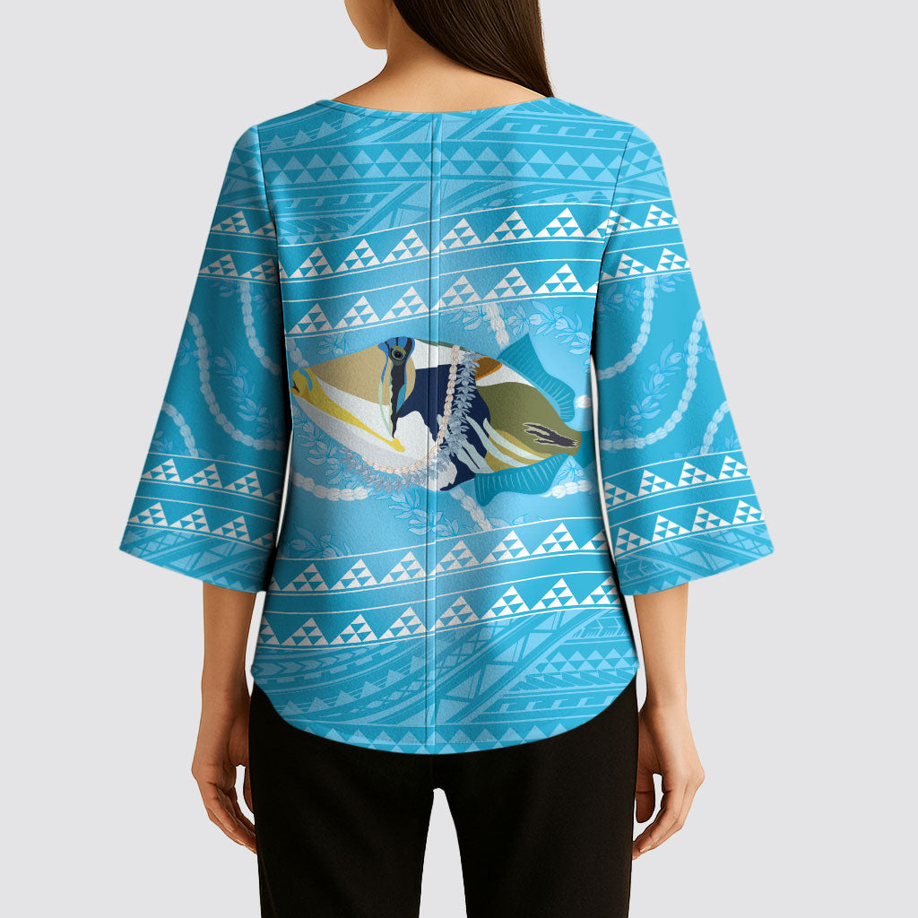 Aloha Hawaii Humuhumu Reef Triggerfish Kimono Sleeve Blouse Hawaiian Leis Kakau Pattern LT14 - Polynesian Pride