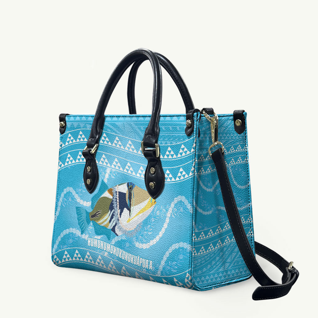 Aloha Hawaii Humuhumu Reef Triggerfish Leather Bag Hawaiian Leis Kakau Pattern LT14 Blue - Polynesian Pride