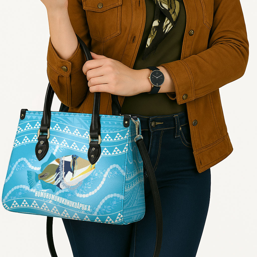 Aloha Hawaii Humuhumu Reef Triggerfish Leather Bag Hawaiian Leis Kakau Pattern LT14 - Polynesian Pride