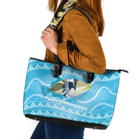Aloha Hawaii Humuhumu Reef Triggerfish Leather Tote Bag Hawaiian Leis Kakau Pattern LT14 Blue - Polynesian Pride