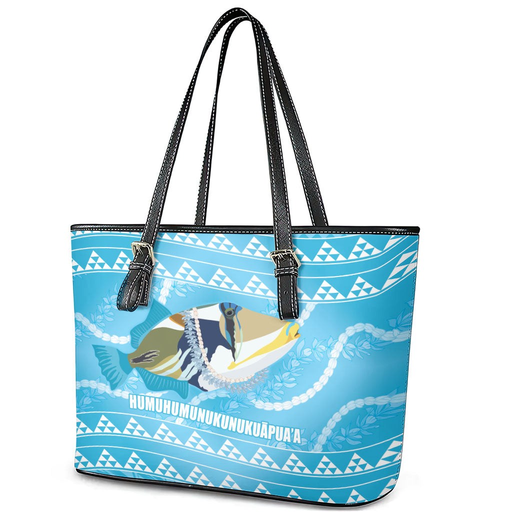 Aloha Hawaii Humuhumu Reef Triggerfish Leather Tote Bag Hawaiian Leis Kakau Pattern LT14 - Polynesian Pride