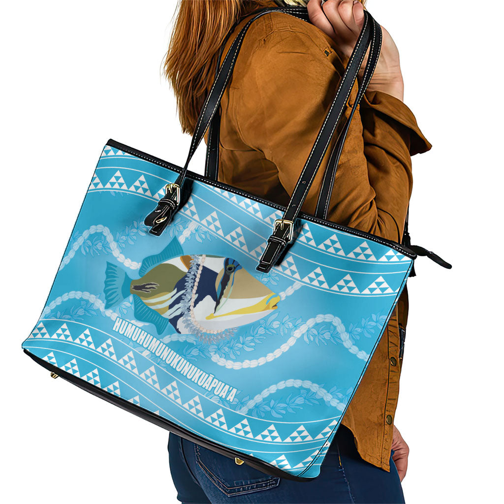 Aloha Hawaii Humuhumu Reef Triggerfish Leather Tote Bag Hawaiian Leis Kakau Pattern LT14 - Polynesian Pride