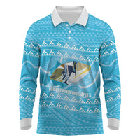 Aloha Hawaii Humuhumu Reef Triggerfish Long Sleeve Polo Shirt Hawaiian Leis Kakau Pattern LT14 Blue - Polynesian Pride