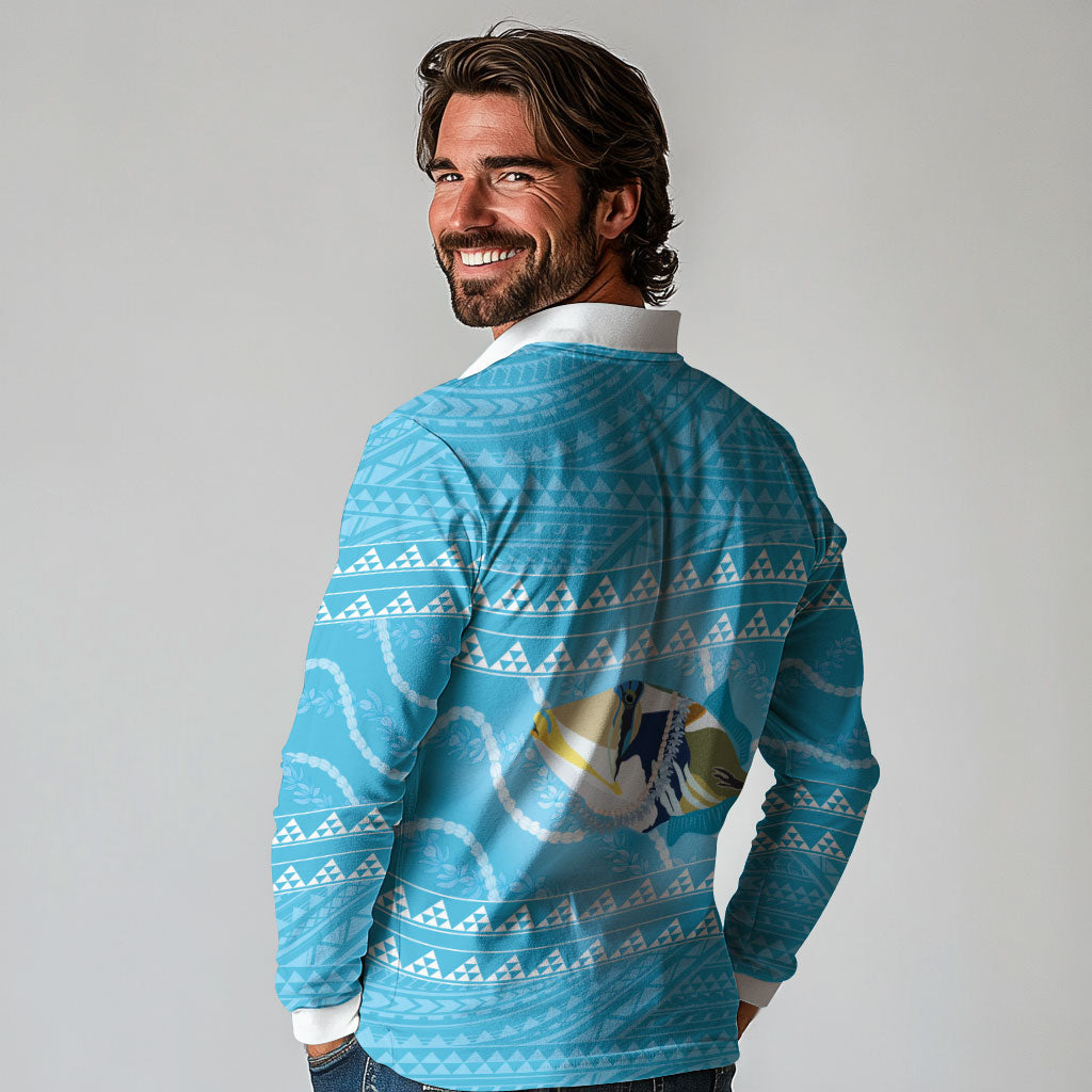 Aloha Hawaii Humuhumu Reef Triggerfish Long Sleeve Polo Shirt Hawaiian Leis Kakau Pattern LT14 - Polynesian Pride