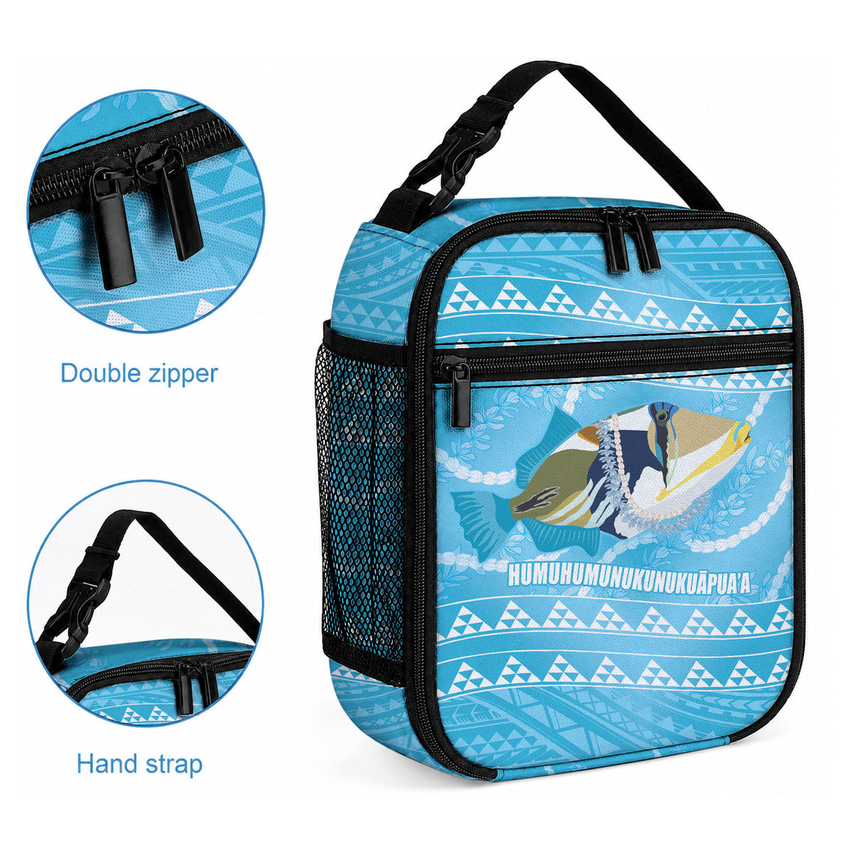 Aloha Hawaii Humuhumu Reef Triggerfish Lunch Bag Hawaiian Leis Kakau Pattern
