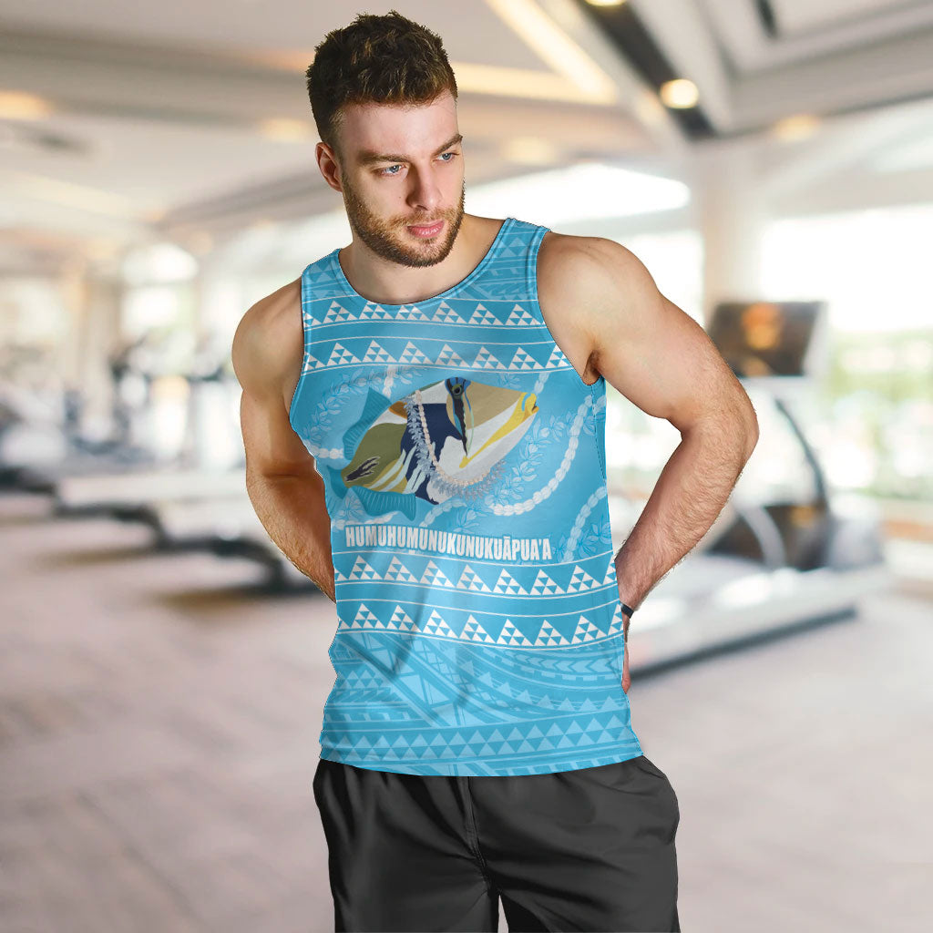 Aloha Hawaii Humuhumu Reef Triggerfish Men Tank Top Hawaiian Leis Kakau Pattern LT14 Blue - Polynesian Pride
