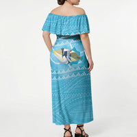 Aloha Hawaii Humuhumu Reef Triggerfish Off Shoulder Maxi Dress Hawaiian Leis Kakau Pattern LT14 - Polynesian Pride