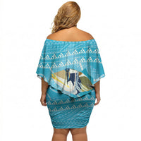 Aloha Hawaii Humuhumu Reef Triggerfish Off Shoulder Short Dress Hawaiian Leis Kakau Pattern LT14 - Polynesian Pride