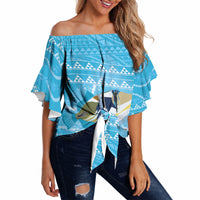 Aloha Hawaii Humuhumu Reef Triggerfish Off Shoulder Wrap Waist Top Hawaiian Leis Kakau Pattern LT14 Blue - Polynesian Pride