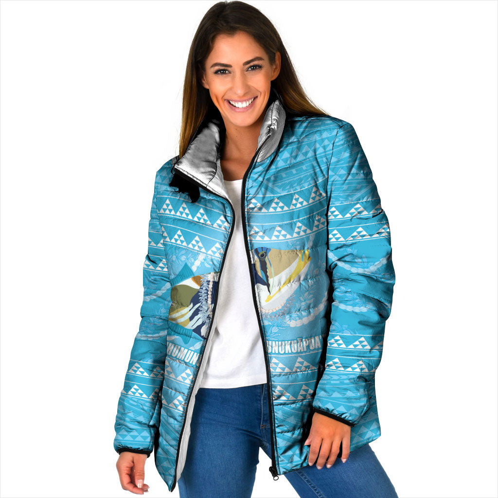 Aloha Hawaii Humuhumu Reef Triggerfish Padded Jacket Hawaiian Leis Kakau Pattern LT14 Women Blue - Polynesian Pride