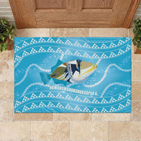 Aloha Hawaii Humuhumu Reef Triggerfish Rubber Doormat Hawaiian Leis Kakau Pattern LT14 Blue - Polynesian Pride