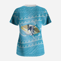Aloha Hawaii Humuhumu Reef Triggerfish Scrub Top Hawaiian Leis Kakau Pattern LT14 - Polynesian Pride