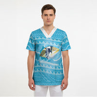 Aloha Hawaii Humuhumu Reef Triggerfish Scrub Top Hawaiian Leis Kakau Pattern LT14 - Polynesian Pride