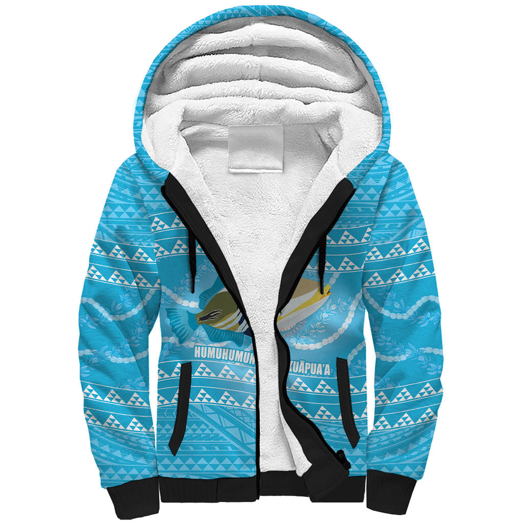 Aloha Hawaii Humuhumu Reef Triggerfish Sherpa Hoodie Hawaiian Leis Kakau Pattern LT14 Unisex Blue - Polynesian Pride