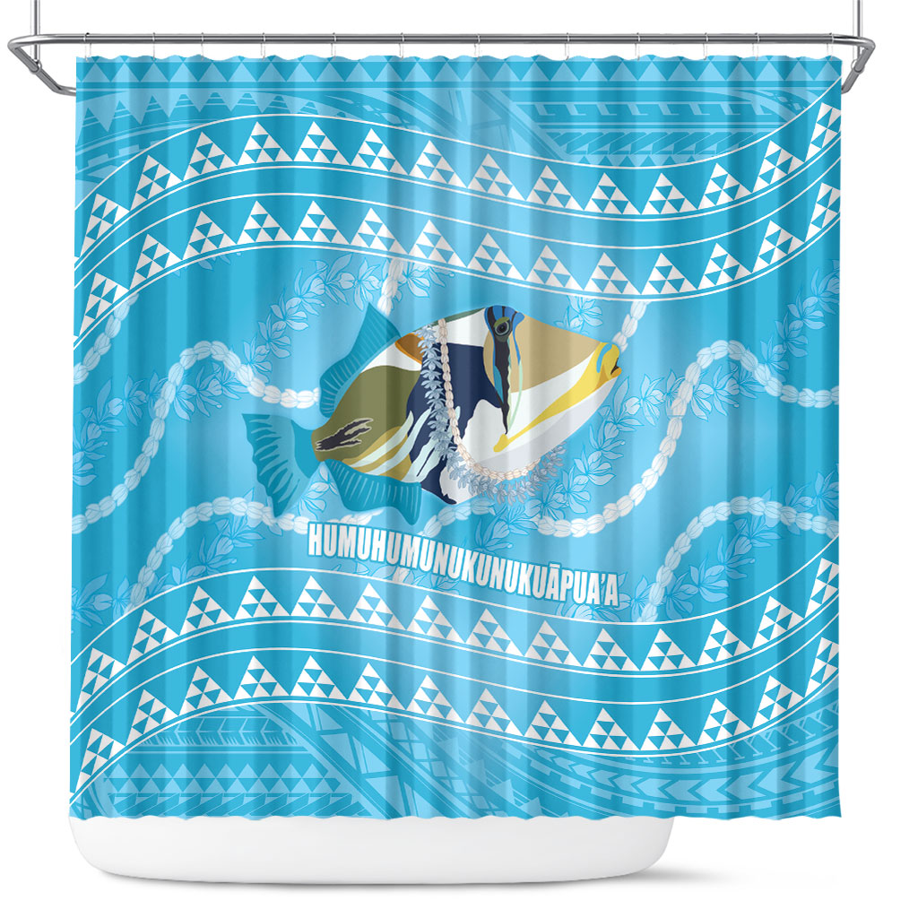 Aloha Hawaii Humuhumu Reef Triggerfish Shower Curtain Hawaiian Leis Kakau Pattern LT14 Blue - Polynesian Pride